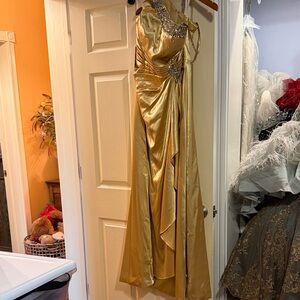 JJs House Gold Prom Dress with Embellishments